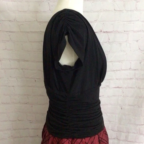 Dress Barn Collection Red and Black V-Neck Formal Dress - Size 12 - Picture 5 of 13